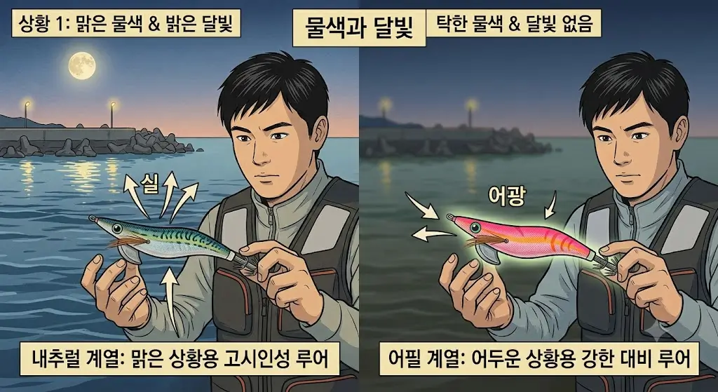 물색-달빛-따른-오징어-에기-색상-선택-기준