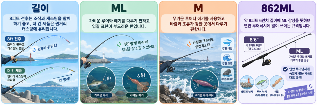 인쇼어대와 에깅대 길이와 강성 선택 기준 안내
