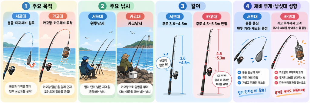 서프대와 카고대의 목적과 길이 비교 이미지