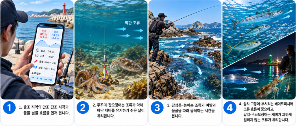 10월 어종별 낚시 물때와 조류 확인 방법